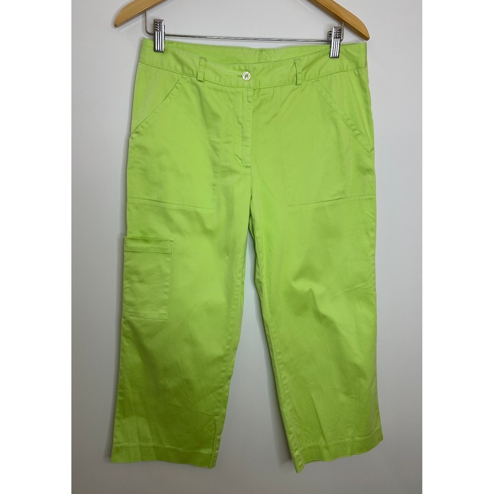 Vintage Y2K Lilly Pulitzer Lime Green Cropped Cargo Capri Pants Womens 8 - Picture 2 of 15